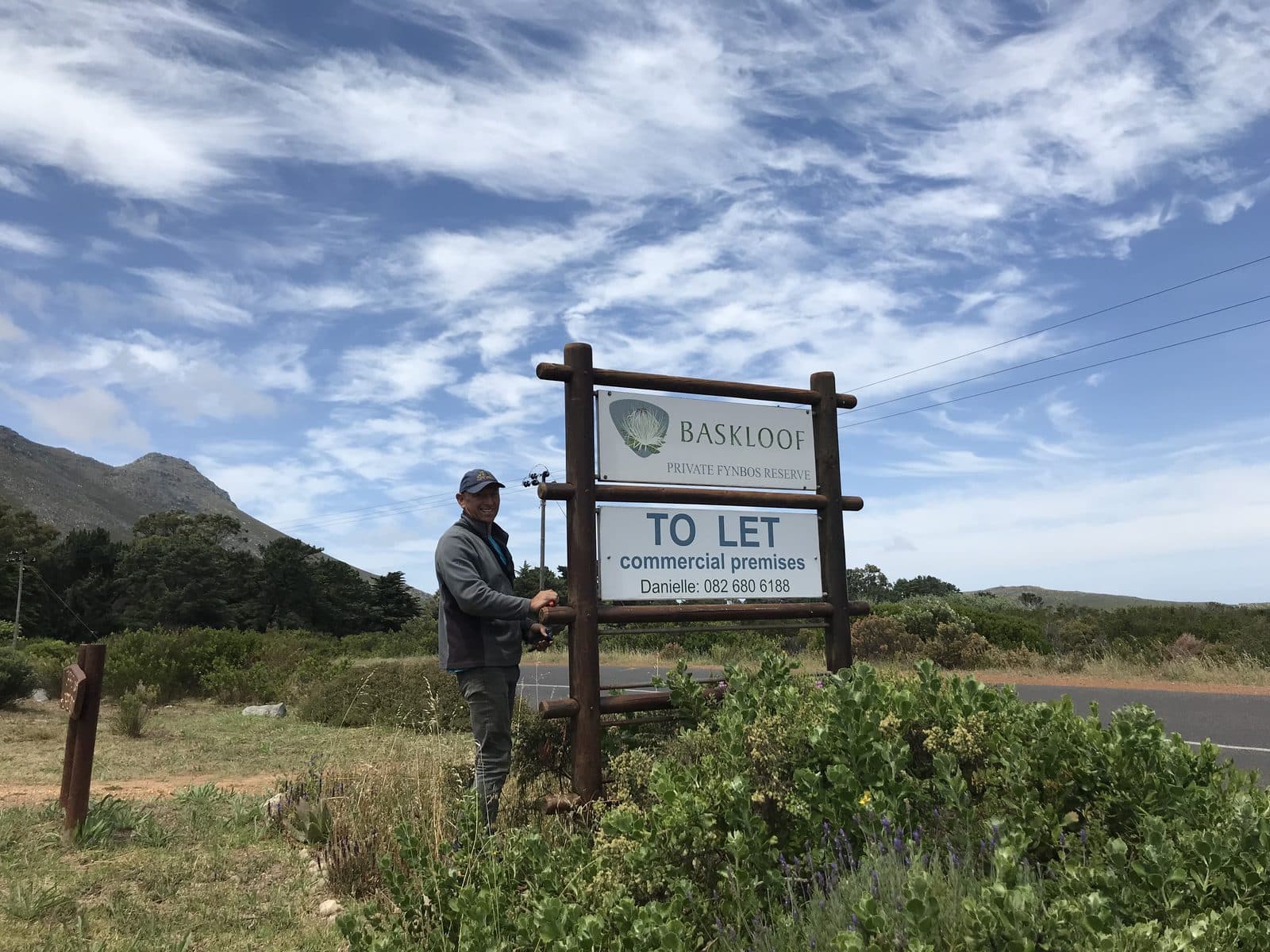 Finding the Baskloof premises — the TO LET sign on the fynbos reserve.